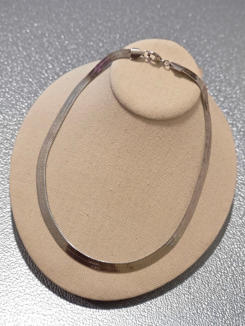 Silver Tone Herringbone Chain Necklace